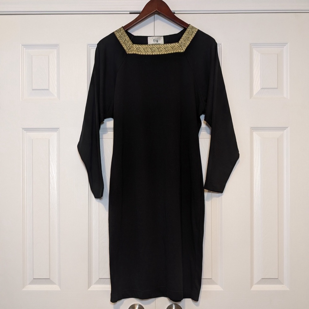 Real Y2K Vintage Together! Brand Gold and Black Dress Celtic Design Square Neck